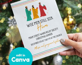 LDS Relief Society Christmas Activity Printable Invitation Wise Men Still Seek Him Canva Template Come Follow Me