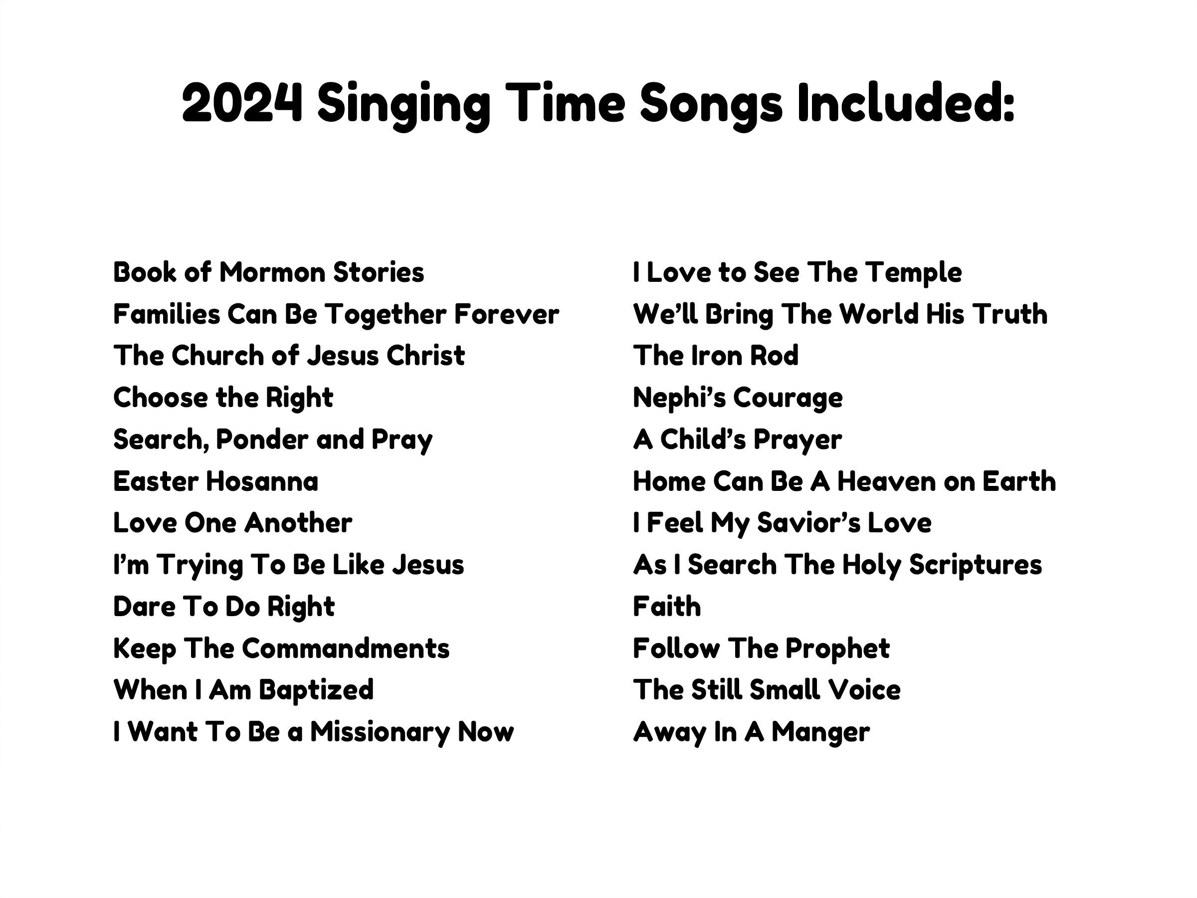 2024 LDS Primary Singing Time BINGO Game Junior Primary Senior Primary