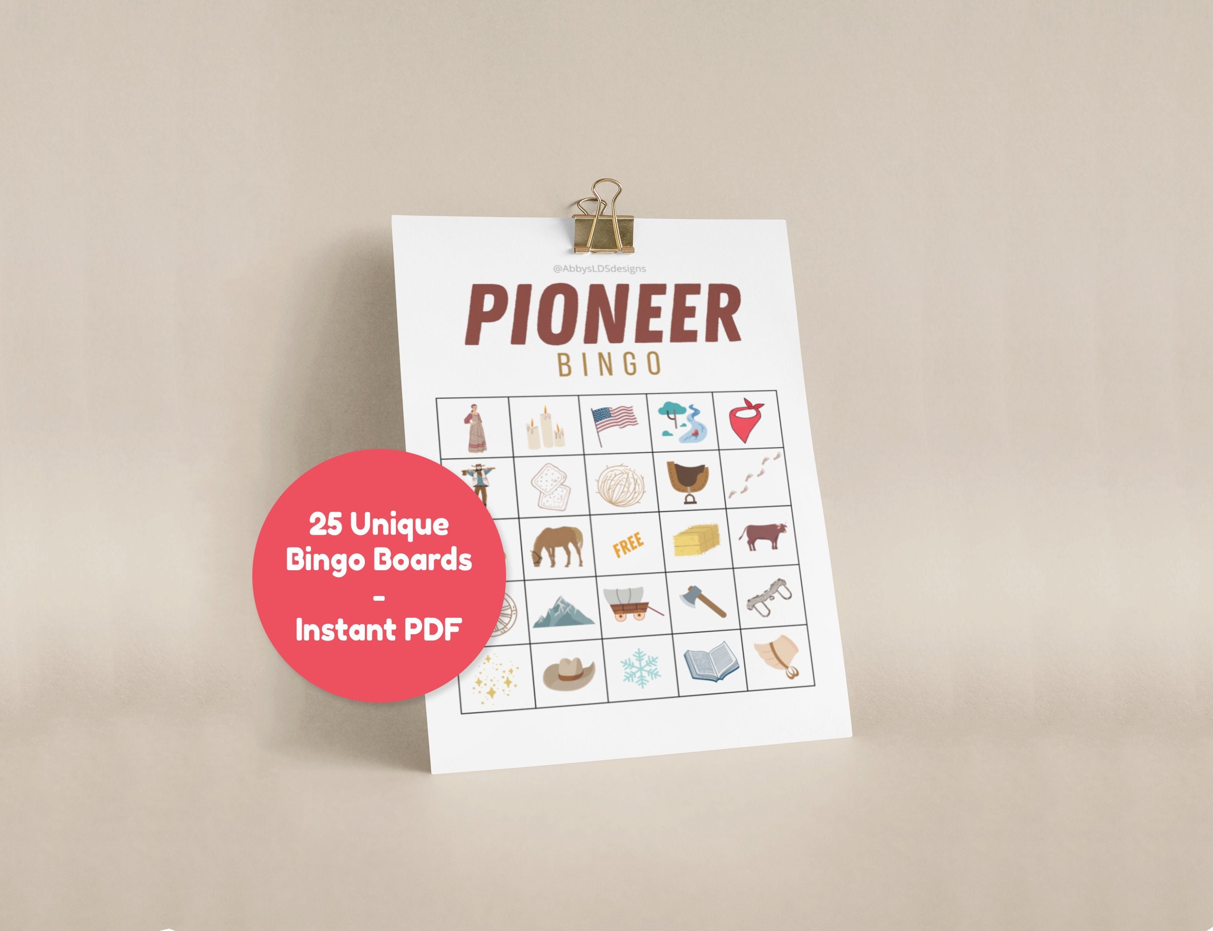 LDS Pioneer Day Utah Pioneer BINGO game Come Follow Me LDS Printable fhe Primary Singing Time Brigham Young This Is The Place