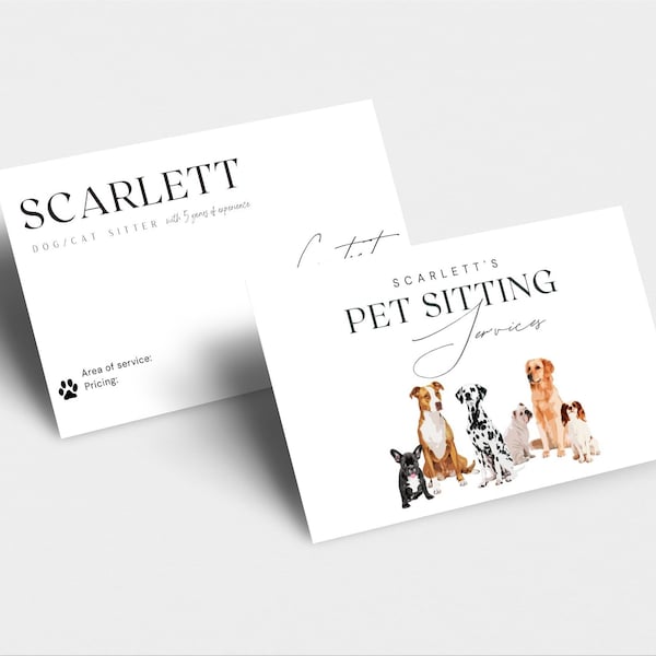 Fully Editable Pet Care Services Digital US Business Cards Template for Dog and Cat Sitters | Instant Download