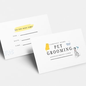 Personalizable Pet Grooming Appointment Card Digital Template for Dog and Cat Groomings (3.5" x 2")
