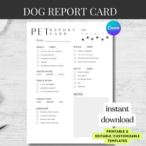 Hunde Boarding Pet Report Card Vorlage Vollständig bearbeitbare Canva-Vorlage Sofortiger Download und druckbar für Hundesitter und kleine Unternehmen