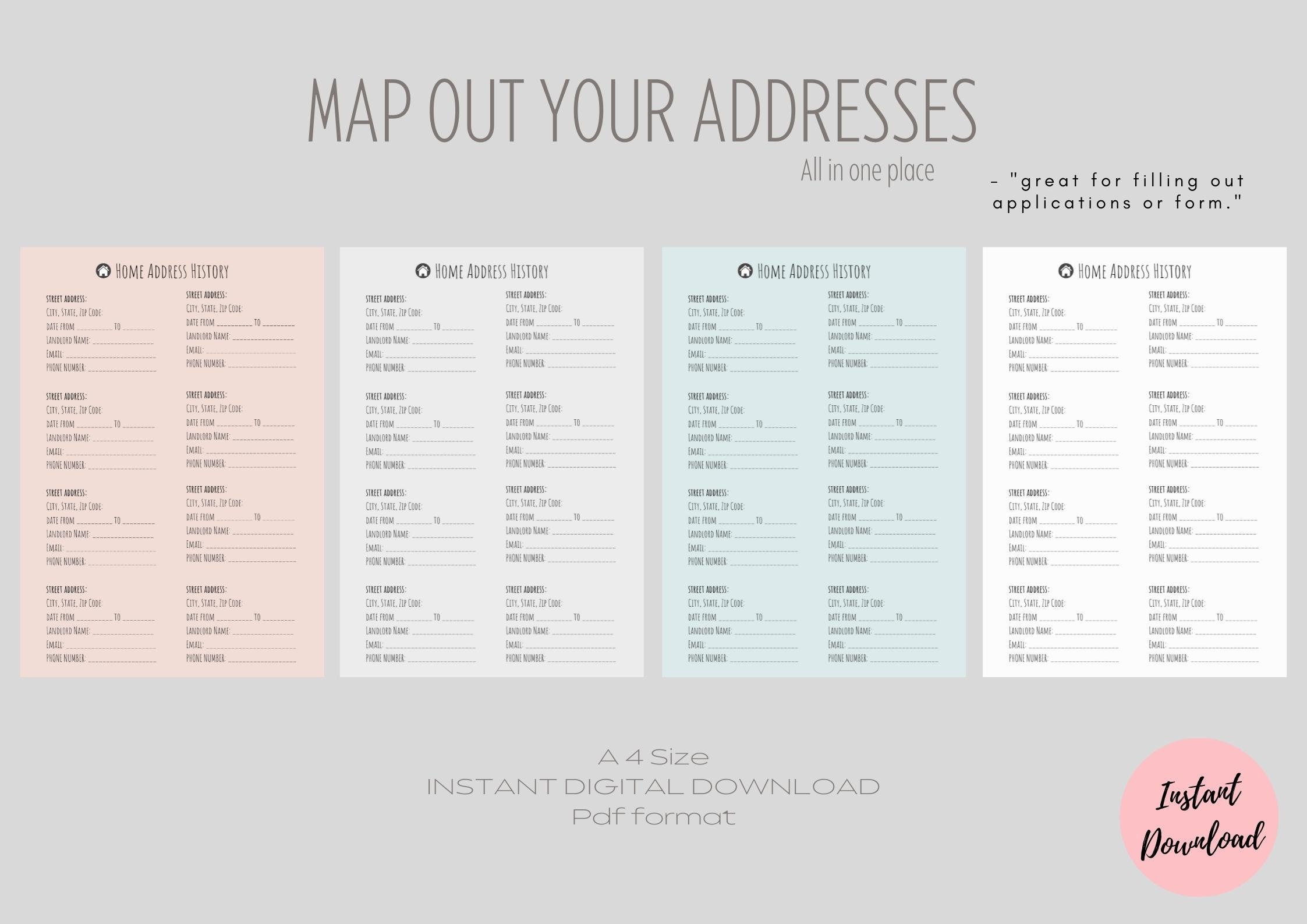Home Address History Digital Printables - Simple and Minimal Design ...
