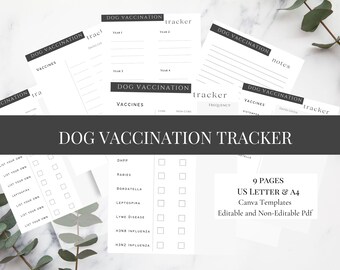 Planificador de vacunación canina, seguimiento de salud para cachorros, plantilla digital Canva (PDF rellenable y no rellenable)
