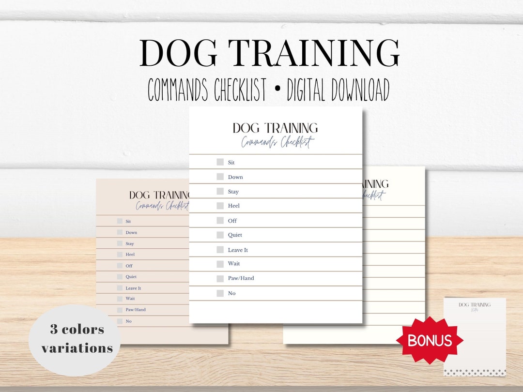 Dog Training Command List Checklist Digital Printable Etsy