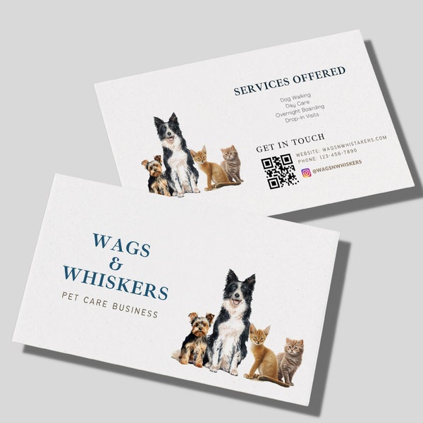 Fully Editable Pet Care Services Digital US Business Cards Template for Dog and Cat Sitters | Instant Download