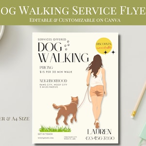 Modello modificabile di volantino per attività di dog walking su Canva per dog walker