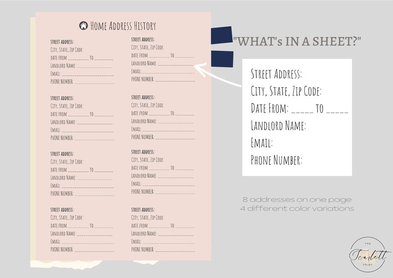 Home Address History Digital Printables - Simple and Minimal Design ...