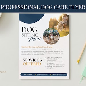 Professional Dog Sitting Service Flyer Customizable Editable on Canva for Dog Sitting and Pet  Care Company