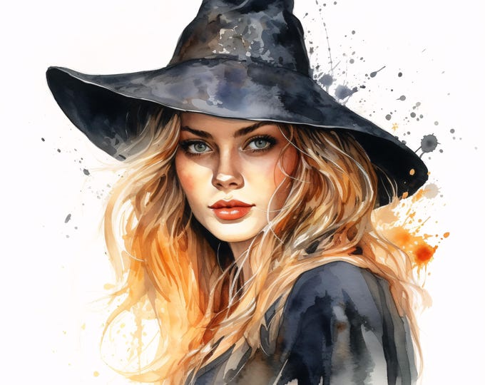 Witch Clipart, Halloween Magic Images, 10 Watercolor Clip Art, Printable JPGs, Instant Download, Commercial Use, Paper craft