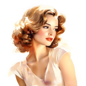 Clipart donna retrò, immagini delle casalinghe degli anni '40 e '60, 10 clipart ad acquerello, JPG stampabili, download istantaneo, uso commerciale, artigianato con la carta
