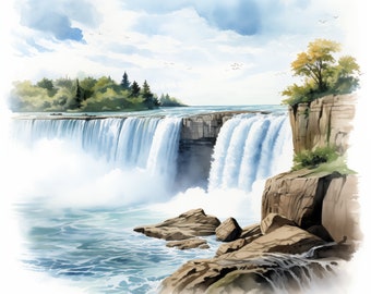 Niagara Falls Clipart, Canada Waterfall Images, 10 Watercolor Clip Art, Printable JPGs, Instant Download, Commercial Use, Paper craft