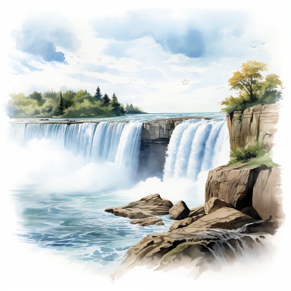 10 Niagara Falls, Canada Waterfall, Niagara Fall JPG, Watercolor Clipart, Printable Image, Instant Download, Commercial Use