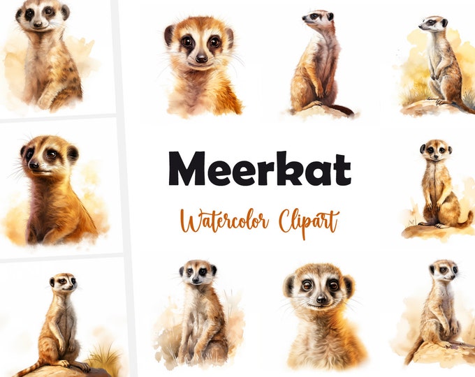 Meerkat Clipart, Meerkat Images, 10 Watercolor Clip Art, Printable JPGs, Instant Download, Commercial Use, Paper craft