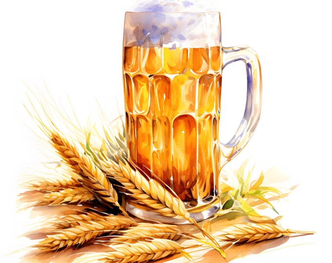 Beer Glass Clipart, Sheaves Of Barley Images, 10 Watercolor Clip Art, Printable JPGs, Instant Download, Commercial Use, Paper craft