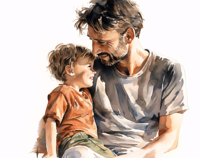 Father and Son Watercolor Clipart: Family Love Art, Commercial Use (JPGs, Instant Download)