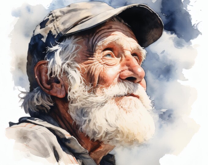 Old Man Portrait Clipart, Elder Face Images, 10 Watercolor Clip Art, Printable JPGs, Instant Download, Commercial Use, Paper craft