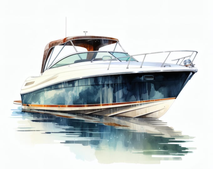 Motor Boat Clipart, Modern Speed Boat Images, 10 Watercolor Clip Art, Printable JPGs, Instant Download, Commercial Use, Paper craft