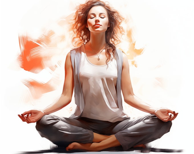 Woman Meditating Clipart, Meditation, Yoga Images, 10 Watercolor Clip Art, Printable JPGs, Instant Download, Commercial Use, Paper craft