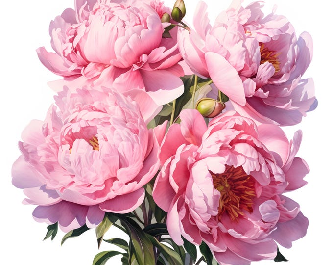 Peonies Flowers Clipart, Peonies Bouquet Images, 10 Watercolor Clip Art, Printable JPGs, Instant Download, Commercial Use, Paper craft