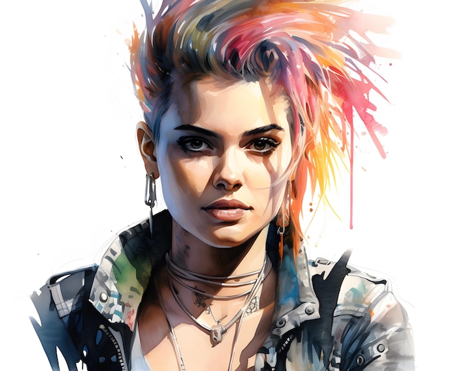 Punk Girl Clipart, Rock Girl Images, 10 Watercolor Clip Art, Printable JPGs, Instant Download, Commercial Use, Paper craft