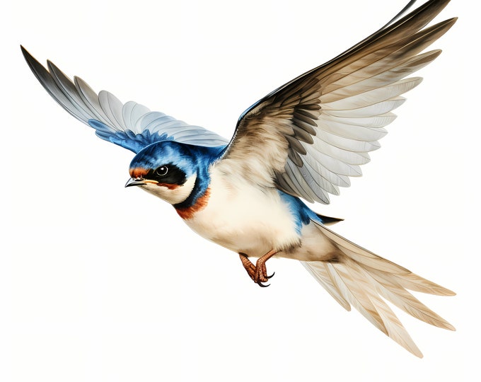 Swallow in Flight Clipart, Bird Flying Images, 10 Watercolor Clip Art, Printable JPGs, Instant Download, Commercial Use, Paper craft