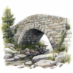 Arch Bridge Clipart, Stone Bridges Images, 10 Watercolor Clip Art, Printable JPGs, Instant Download, Commercial Use, Paper craft