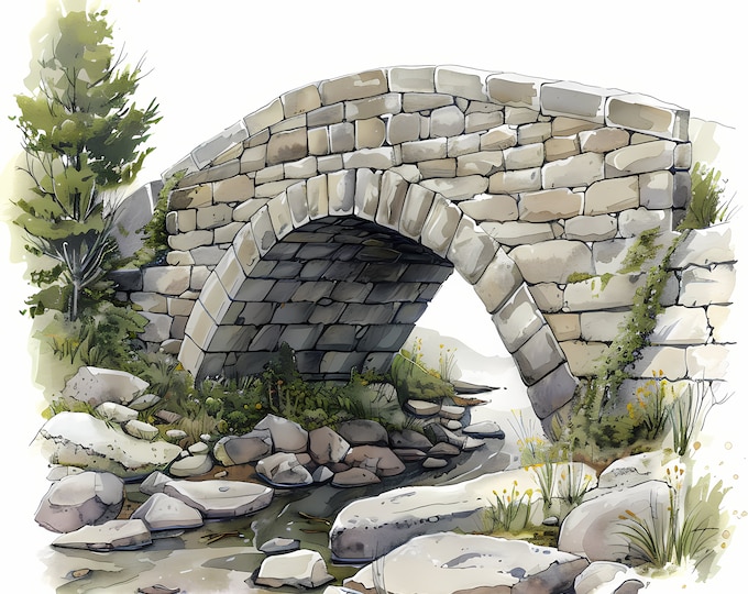 Arch Bridge Clipart, Stone Bridges Images, 10 Watercolor Clip Art, Printable JPGs, Instant Download, Commercial Use, Paper craft