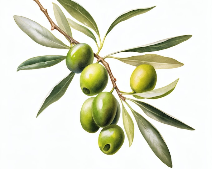 Olive Branch Clipart, Botanical Olive Images, 10 Watercolor Clip Art, Printable JPGs, Instant Download, Commercial Use, Paper craft