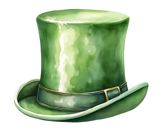 Green Top Hat Clipart, Cylinder Hat Images, 10 Watercolor Clip Art, Printable JPGs, Instant Download, Commercial Use, Paper craft