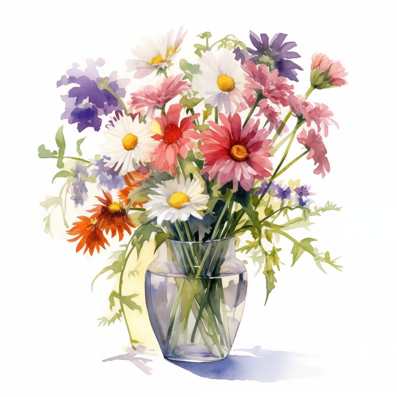 Wildflowers Vase Clipart, Vase of Flowers Images, 10 Watercolor Clip