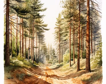 Watercolor Pine Forest Clipart: Evergreen Tree JPG Images (Commercial Use, Instant Download)
