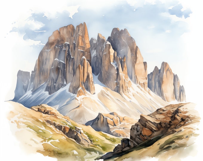 Dolomites Italy Clipart, Dolomites Landscape Images, 10 Watercolor Clip Art, Printable JPGs, Instant Download, Commercial Use, Paper craft