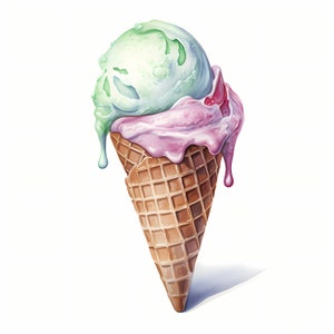 Eis Clipart, Pastell Eis Bilder, 10 Aquarell Clip Art, druckbare JPGs, Sofort Download, kommerzielle Nutzung, Papiermodell
