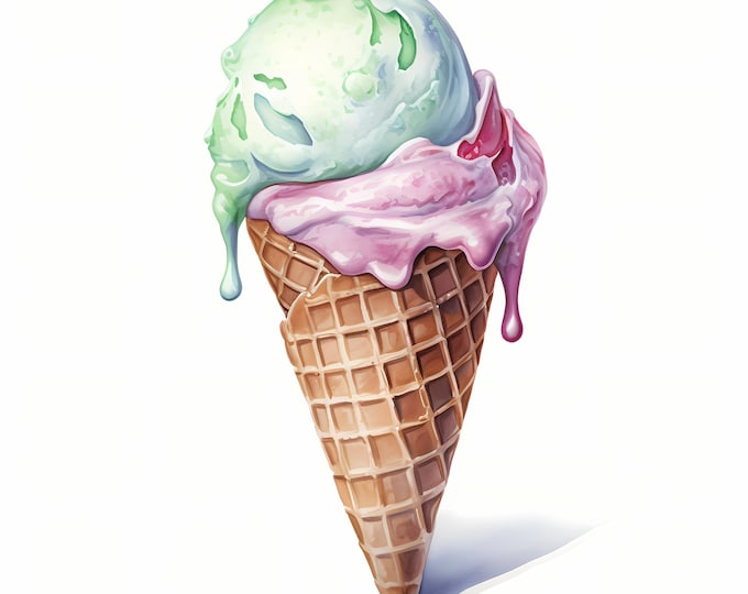 Ice Cream Clipart, Pastel Ice Cream Images, 10 Watercolor Clip Art, Printable JPGs, Instant Download, Commercial Use, Paper craft