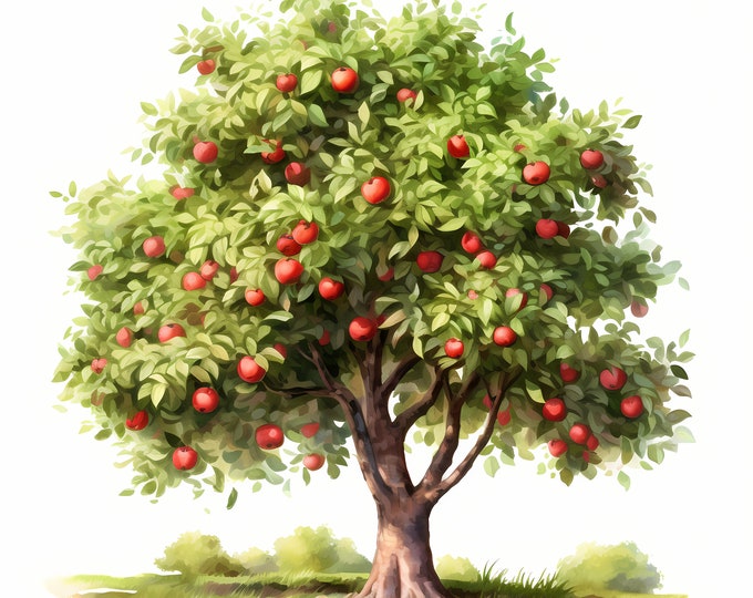 Apple Tree Clipart, Appletree Images, 10 Watercolor Clip Art, Printable JPGs, Instant Download, Commercial Use, Paper craft