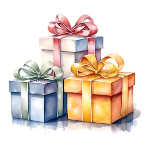 Geschenke Clipart, Geschenkboxen Bilder, 10 Aquarell Clip Art, druckbare JPGs, Sofort Download, Kommerzielle Nutzung, Papier Handwerk