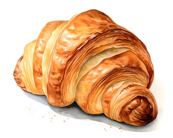 Watercolor Croissant Clipart: Printable Pastry Images (Commercial Use)