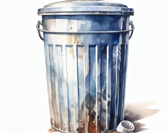Trash Bin Clipart, Garbage Can Images, 10 Watercolor Clip Art, Printable JPGs, Instant Download, Commercial Use, Paper craft
