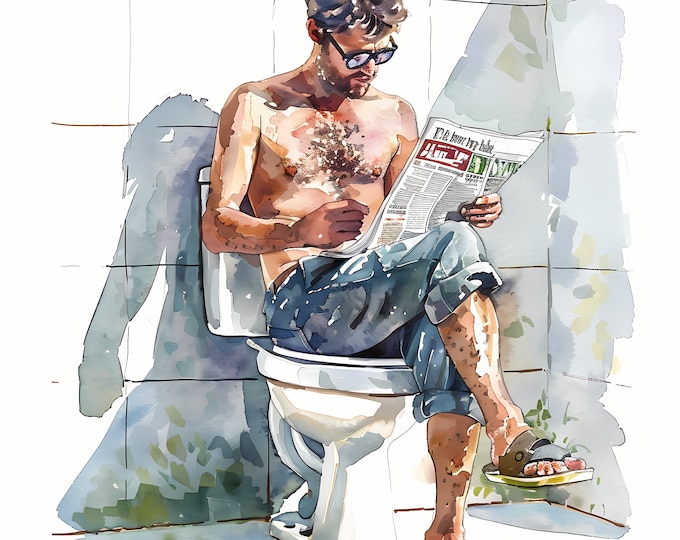 Man Clipart, Man on the Toilet Images, 10 Watercolor Clip Art, Printable JPGs, Instant Download, Commercial Use, Paper craft