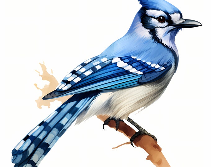 Blue Jay Bird Clipart, Bluejay Blue Jay Images, 10 Watercolor Clip Art, Printable JPGs, Instant Download, Commercial Use, Paper craft