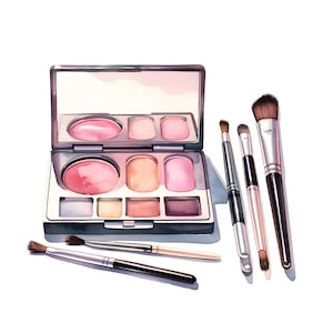 Watercolor Makeup Clipart: Cosmetics Illustrations (JPGs, Commercial Use)