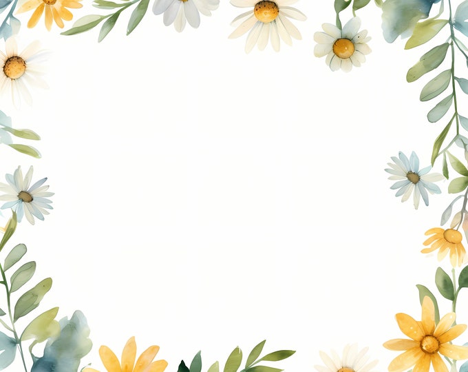Daisy Frame Clipart, Daisy Flower Border Images, 10 Watercolor Clip Art, Printable JPGs, Instant Download, Commercial Use, Paper craft
