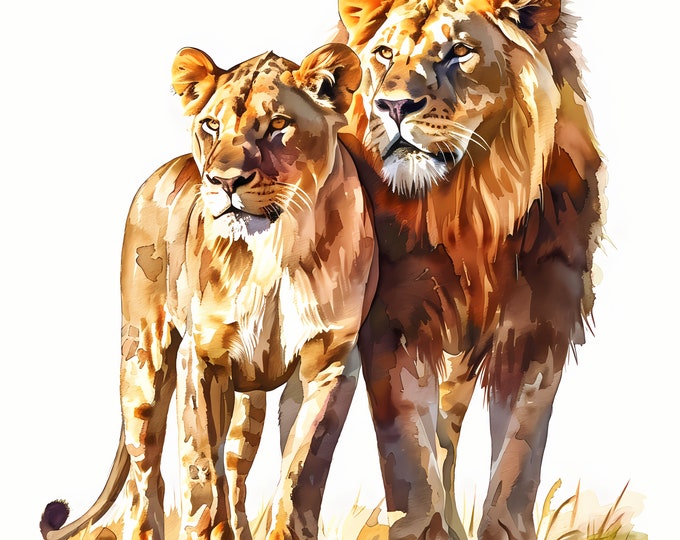 Lion Family Clipart, Lion and Lioness Images, 10 Watercolor Clip Art, Printable JPGs, Instant Download, Commercial Use, Paper craft