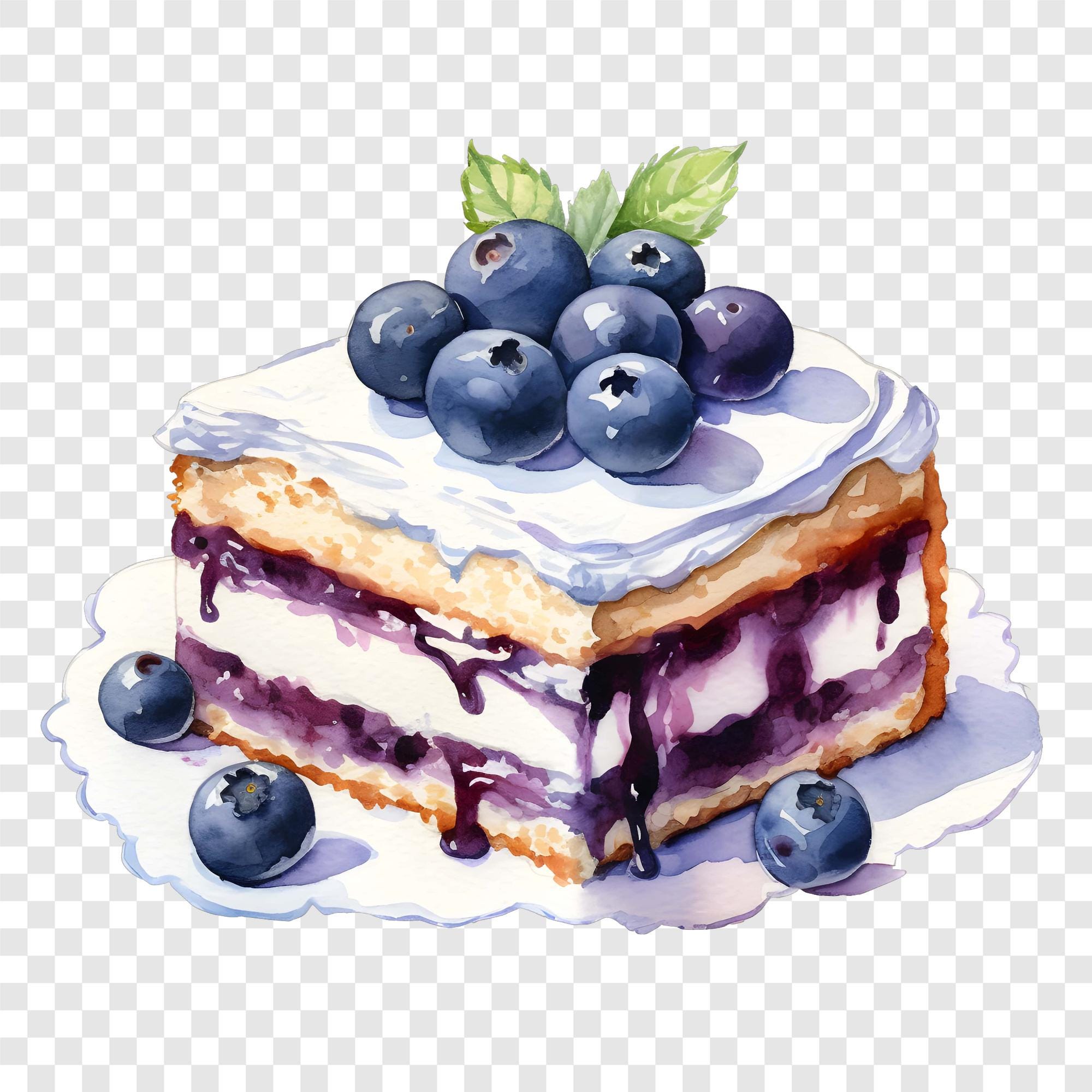 10 PNG Blueberry Cake Clipart, Dessert Slice Images, Watercolor Clip ...