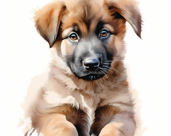 Eurasian Dog Clipart, Puppy Dog Images, 10 Watercolor Clip Art, Printable JPGs, Instant Download, Commercial Use, Paper craft