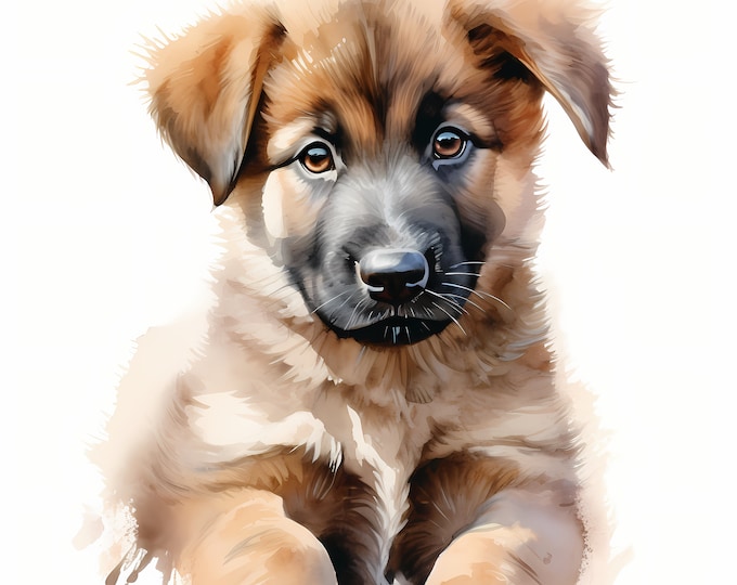 Eurasian Dog Clipart, Puppy Dog Images, 10 Watercolor Clip Art, Printable JPGs, Instant Download, Commercial Use, Paper craft