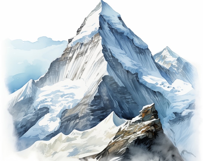 Mount Everest Clipart, Mountain Everest Images, 10 Watercolor Clip Art, Printable JPGs, Instant Download, Commercial Use, Paper craft