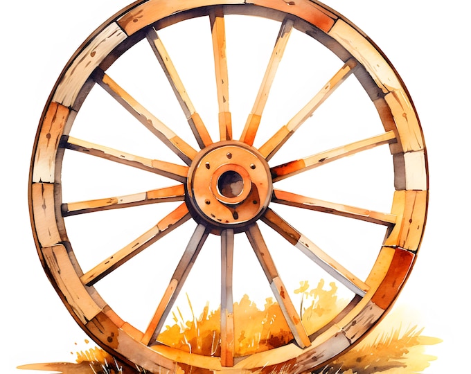 Wagon Wheel Clipart, Autumn Wagon Wheels Images, 10 Watercolor Clip Art, Printable JPGs, Instant Download, Commercial Use, Paper craft