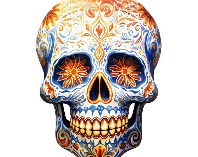 Sugar Skull Clipart, Day of the Dead Skull Images, 10 Watercolor Clip Art, Printable JPGs, Instant Download, Commercial Use, Paper craft